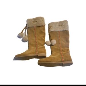 J. Crew Tan Winter Nordic Boots with Faux Sherpa Pom-Poms and Top 6.5